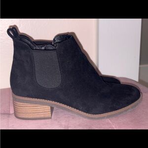Black Ankle Booties with Brown Heel